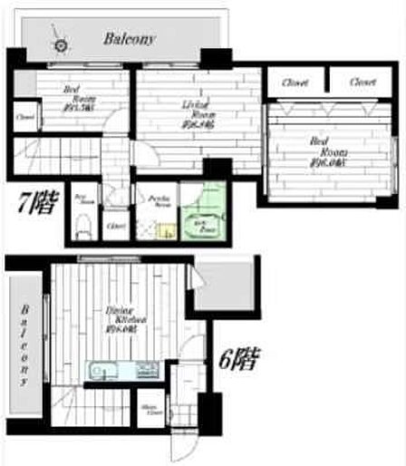 リビングと寝室のフロアを明確に分けることで、戸建て感覚の独立性を生む、メゾネット