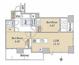 シティタワー上野池之端 2LDKの間取図画像