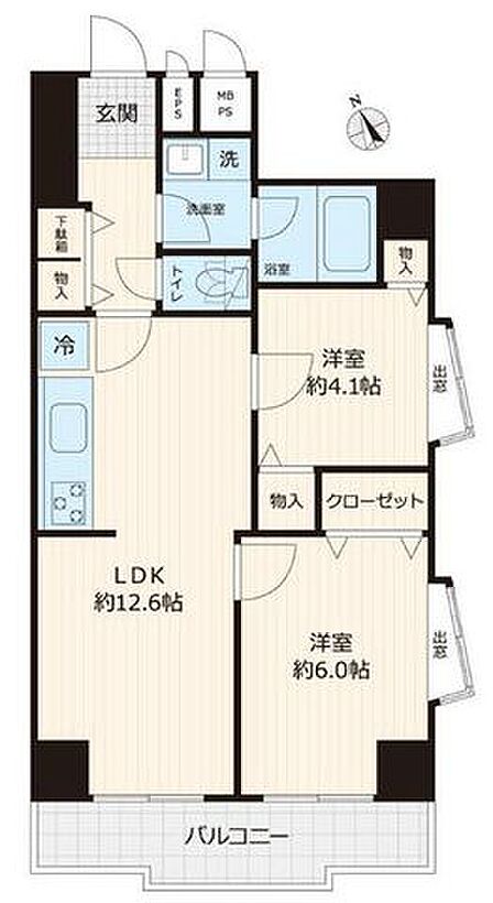 角部屋につき明るく風通しの良い室内。各所に収納を設けており荷物が多い方も安心です。