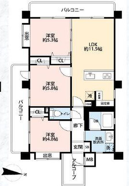 ◆角部屋×2面バルコニーで日当たり・通風良好な3LDK◆2026年6月新規フルリノベーション完成済
