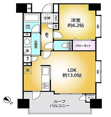 角部屋につき明るく風通しの良い室内。各所に収納を設けており荷物が多い方も安心です。
