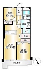 グリーンハウス千里 2LDKの間取図画像