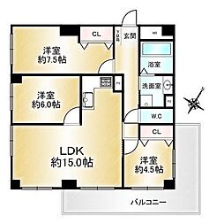 ハイロイヤル緑地公園2 3LDKの間取図画像