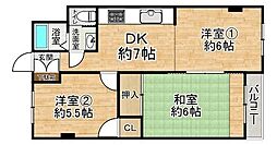 南千里第2コーポラスC棟 3DKの間取図画像