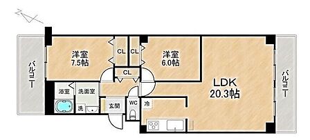 ■2LDK■専有面積72.81m2■バルコニー面積13.96m2