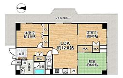 千里一条池スカイハイツD棟 3LDKの間取図画像