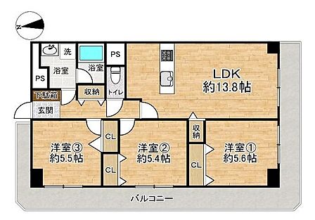 ■3LDK■専有面積71.60m2バルコニー面積25.84m2