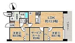 グリーンコーポ豊中南 2SLKの間取図画像