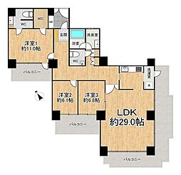 ロイヤルフェルティ豊中緑丘 3LDKの間取図画像