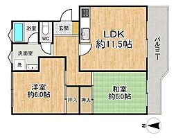 箕面ハイツ3号棟 2LDKの間取図画像