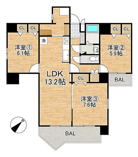 ■3LDK■専有面積76.20m2■バルコニー面積9.67m2