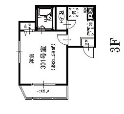 カーサ・ドルチェ八広 3階1Kの間取り