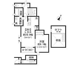 ルナーレ 2階1LDKの間取り