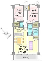 リナージュ武蔵藤沢 2LDKの間取図画像