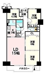 朝日プラザ千里北C棟 4LDKの間取図画像