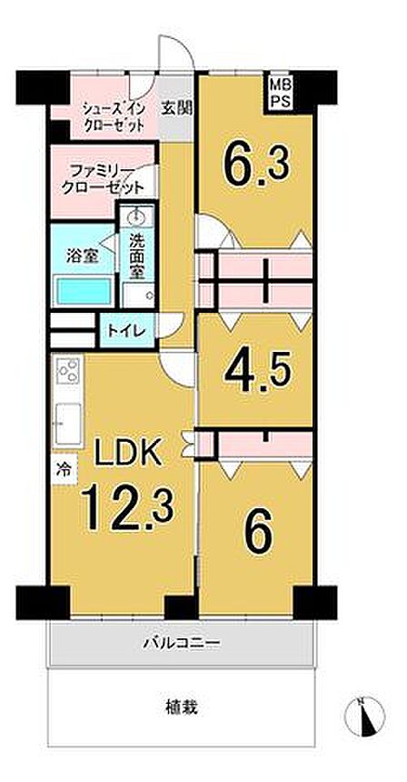 3LDK+各所に収納スペースを確保。居住空間をすっきり使いやすく、ファミリーにもおすすめの間取りです。