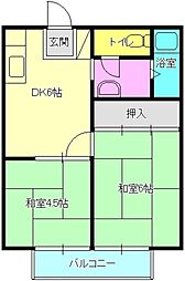 倉田第3コーポ 2DKの間取図画像