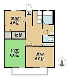 城之内マンションB 3Kの間取図画像