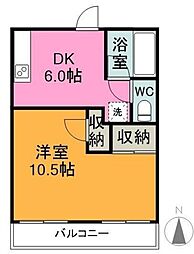 上東コーポ東棟 1DKの間取図画像