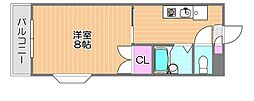 プレールコート 1Kの間取図画像