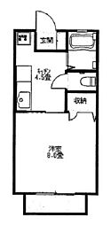プリムベール 1Kの間取図画像