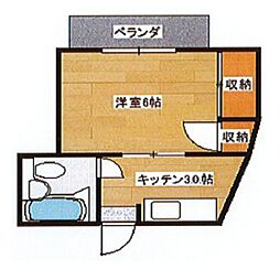 コーポ中山 1Kの間取図画像