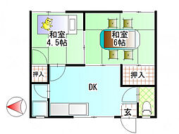 まどか荘 2DKの間取図画像
