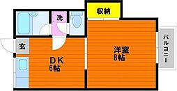 グリンベル1 1DKの間取図画像