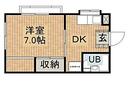 コーポオークB 1DKの間取図画像
