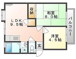 ハイツ鳥越B 2LDKの間取図画像