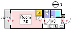 プレザントあおば2号 1Kの間取図画像