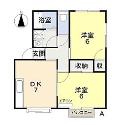 サンライフヒラタ 2DKの間取図画像