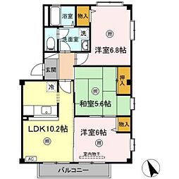 フォブール当新田A 3LDKの間取図画像