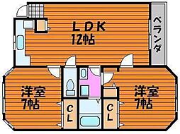 ルグラン関B棟 2LDKの間取図画像