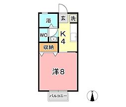 セゾン和気B 1Kの間取図画像
