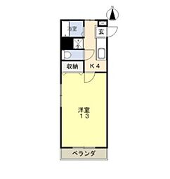 フォレスト東古松 1Kの間取図画像