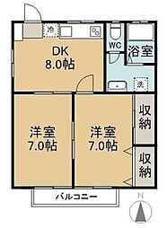 シャンポール3 2DKの間取図画像