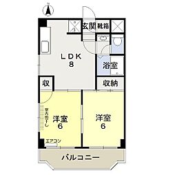 堂元ビル 2LDKの間取図画像