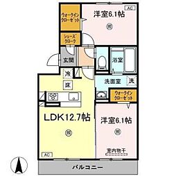サニーフラット西市A 2LDKの間取図画像