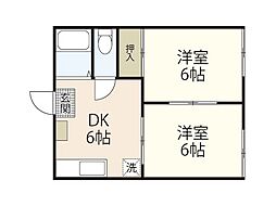 カーサ新屋敷B 2DKの間取図画像