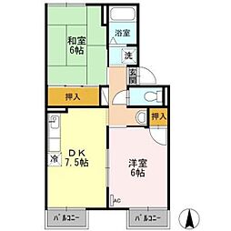 プレジール小野D 2DKの間取図画像