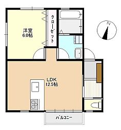 アルカンジュ鳥羽 1LDKの間取図画像