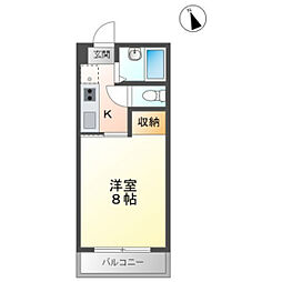 プレアール岡山医大東 1Kの間取図画像