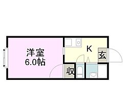 スタジオミノ 1Kの間取図画像