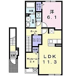 ドミールコウナン 1LDKの間取図画像