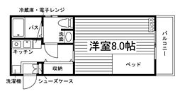 ベレール富町 1Kの間取図画像