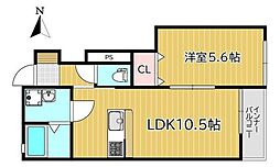 岡山市北区庭瀬アパート 1LDKの間取図画像