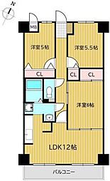 ガーデングラス桑野1 3LDKの間取図画像