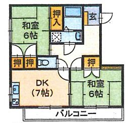 ガーデンハウス伊島町 2DKの間取図画像