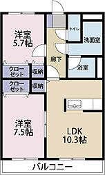 イーストン 2LDKの間取図画像